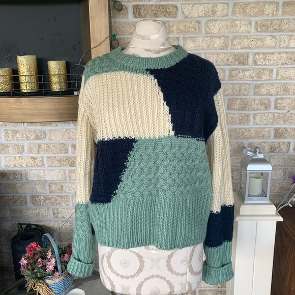 Love + Harmony blue green oversized sweater size S NWOT! - Picture 1 of 5